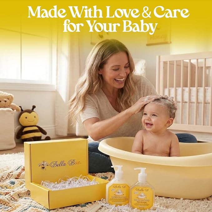 BELLA B GIFT SET Organic Cradle Cap Shampoo & Conditioner Treatment for Babies 8oz, Natural Ingredient Baby Shampoo with Complete Care Set for Baby Cradle Cap | Baby Hair Conditioner for Toddler