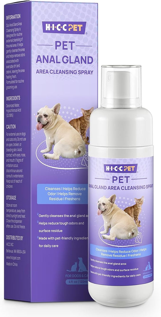 HICC PET Anal Gland Spray 4 oz, Freshens and Removes Odors, Maintains Cleanliness, Gentle Formula for Sensitive Skin