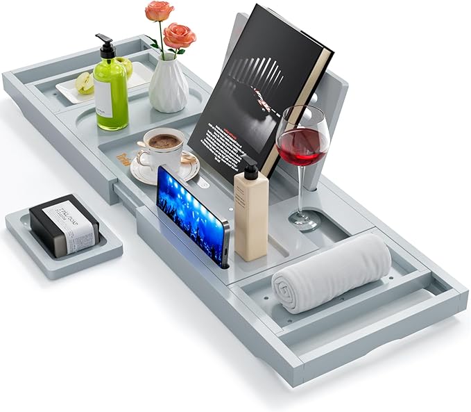 Premium Bathtub Tray Caddy, Expandable Bath Tray, Unique House Warming Gifts, New Home, Anniversary and Wedding Gifts for Couple, Bridal Shower Gift for Women