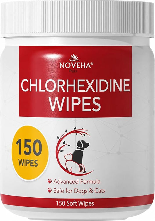 NOVEHA Pet Wipes - Formulated Pet Wipes - for Facial and Finger Folds, Underarms - 3" x 2" Size (150 Counts)