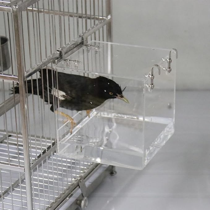 GURECOD Hanging Bird Bath Cube Bird Bathtub Bath Shower Box Bowl Cage Accessory for Little Bird Canary Budgerigar Parrots Crested Myna Cockatiel Lovebird Parakeet Bath (Small)