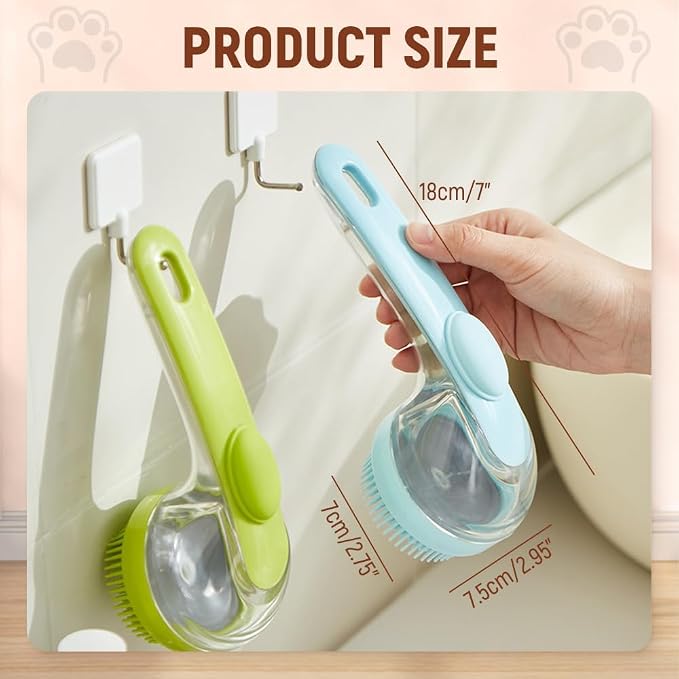 Pet Bath Brush with Shampoo Dispenser, 2026 New Dog Bath Brush Soft Silicone Bristle for Bathing Pets Grooming Massage Brush (yellow)