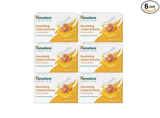 Himalaya Nourishing Cream & Honey Cleansing Bar Soap, Soft Milk and Honey Hand Soap, for Face and Body, Face Soap Bar, Face Wash Bar, Bath Soaps, Soft Skin, 4.41 oz, 6 Pack