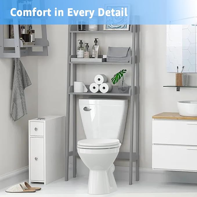 Huttdmel Toilet Seat Round 16.5 Inch & Quick Release - Quick Connect, Standard Toilet Lid Soft Close, PP Material Safe & Easy Clean and Install, Sturdy Accessories Never Loosen, White Plastic
