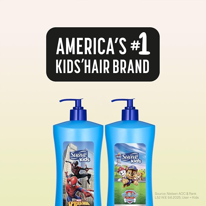Suave Kids 3-in-1 Variety 2-Pack – Spiderman Fresh Spider-Sense & Paw Patrol Adventure Bay Breeze, Shampoo, Conditioner & Body Wash, 28 Oz Ea