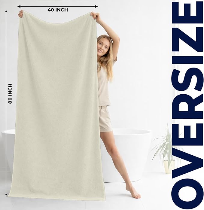 DAN RIVER Pack of 1 Bath Sheet 40x80 Inches, Extra Large Quick Dry Bath Towels, Hotel Collection Towels for Adults - Ivory
