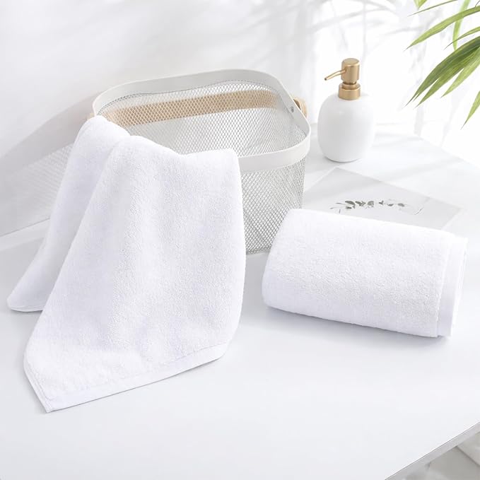 SEMAXE 12-Pack White Cotton Hand Towels for Bathroom with Hanging Loops | Sink-side towels for drying hands and face, ideal for bathrooms, guest baths, powder rooms, OEKO-TEX certified, easy care