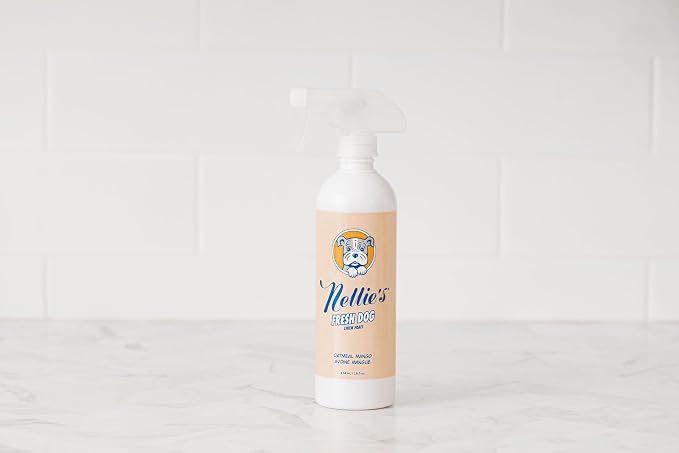 Nellie's Fresh Dog – Waterless Dog Shampoo – Oatmeal Mango Scent, Enzyme Blend, Plant-Based, No Harsh Ingredients – Ideal for All Breeds, Long or Short Hair – Simple Pet Grooming (16 fl oz)
