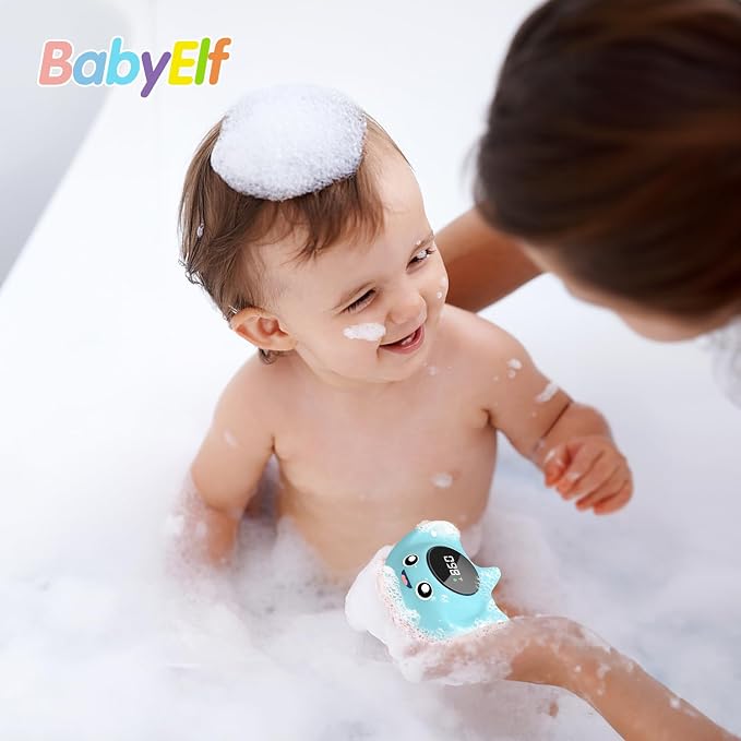Baby Bath Thermometer - BabyElf Safety Bathtub Thermometer - Floating Bathing Toy for Infant - New Upgraded Mute Visual Alert, Gift for Mom and Newborn Only for Fahrenheit