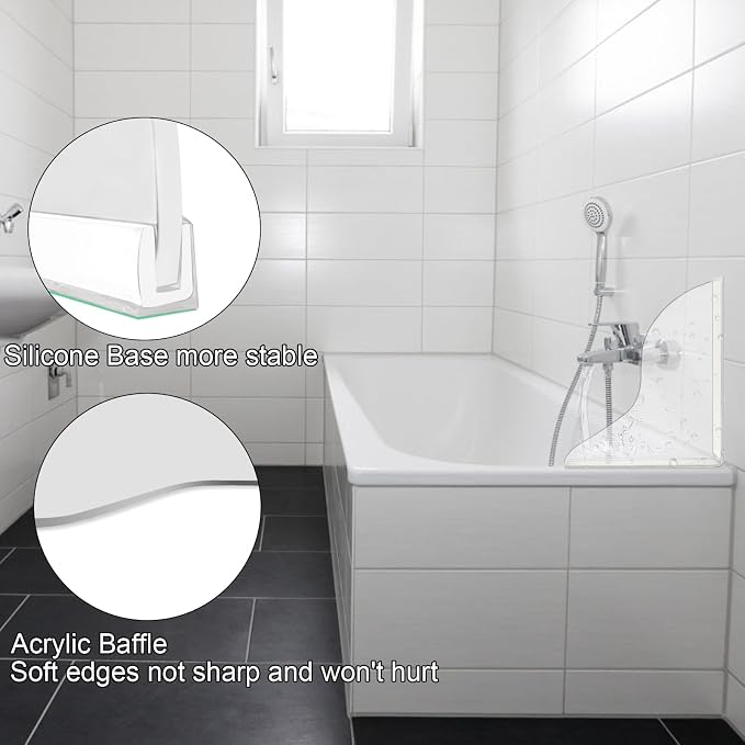 Bathtub Splash Guard,Clear Shower Splash Guard with Nano Strip,Removable Shower Splash Guard Corner for Leak (2 Pack)-Adjustable Angle Possibly