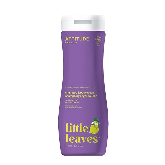 ATTITUDE Shampoo and Body Wash for Kids, EWG Verified Hair and Body Cleanser, Dermatologically Tested Soap, Plant and Mineral Based Bath Products, Vegan, Vanilla & Pear, 16 Fl Oz