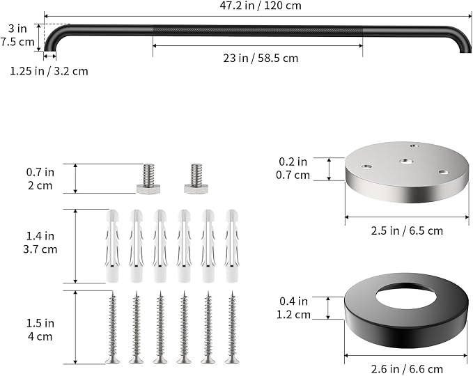 48 Inch Anti Slip Shower Grab Bar, Munzong Bathroom Grab Bar for Wall, Black Knurled Handicap Balance Bar,Safety Hand Rail Support Elderly Senior Assist Bath Handle