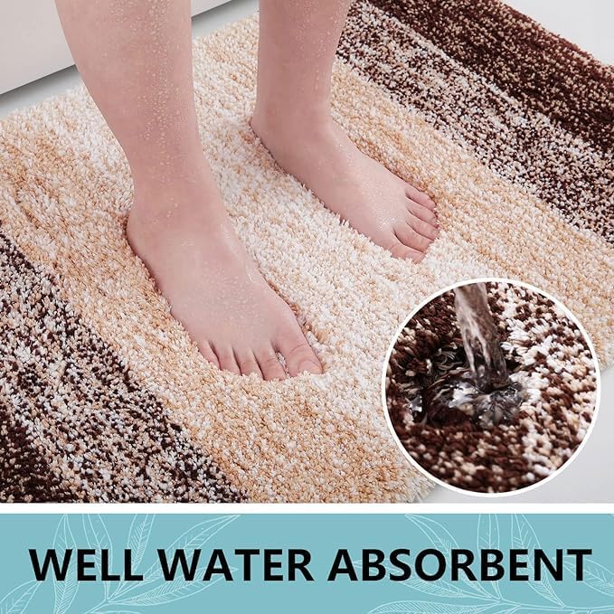 Arotive Microfiber Bathroom Rugs, Shaggy Soft and Absorbent Bath Rug, Thick Plush Machine Washable Dry Bath Mats for Bathroom, Tub and Shower, 59x17, Brown, Rectangular