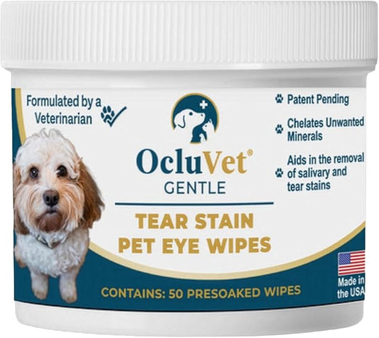 Tear Stain Wipes for Dogs, Cats and Horses, Gentle Non-Stinging Pet Eye and Face Cleaning Wipes with EDTA, Tear Stain Remover, 50 Count