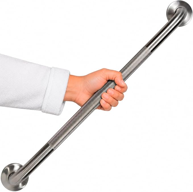 Vive Textured Shower Bars for Elderly | Metal Bathroom Safety Rail, Anti-Slip Shower Handle, Stainless Steel Wall Handrail, Heavy Duty Handicap Support, 440 lb