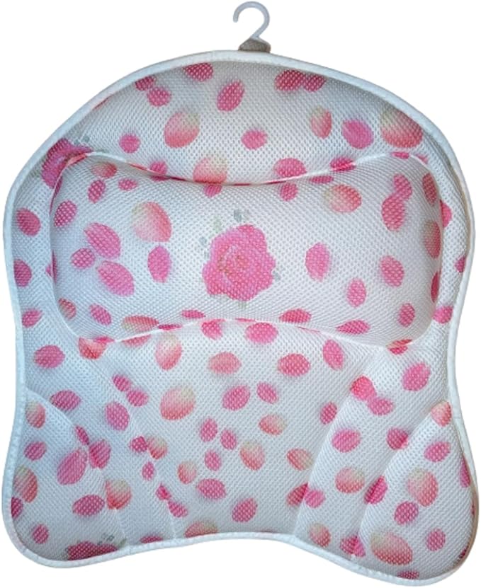 Luxury Bath Pillow for Tub. Air Mesh Fabric, Quick-Dry with Hanging Loop, Head & Neck Support, Gift-Boxed Rose-Petal Design for Women, Mom, Wife, Girlfriend (Pink Rose Petals)