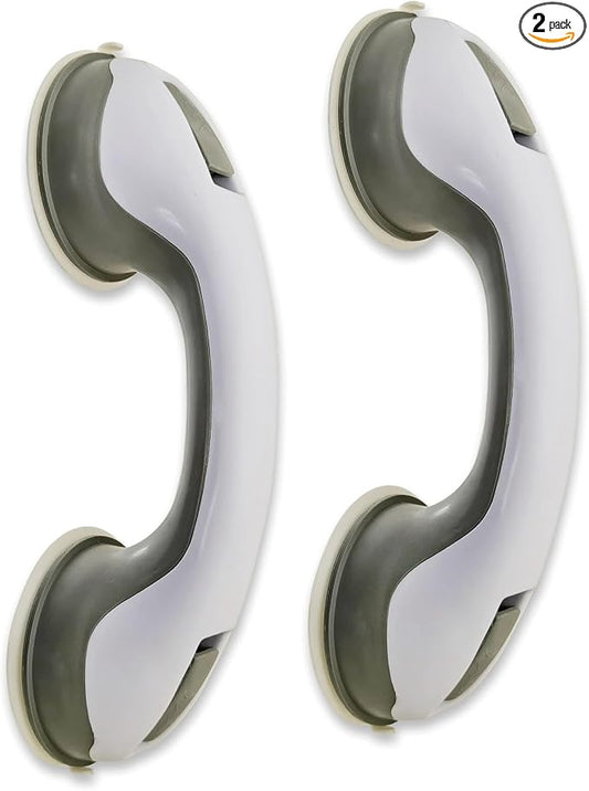 2 Pack Grab Bars for Shower and Bathtub - Heavy Duty Suction Shower Grab Bar for Seniors & Elderly - 12 Inch Suction Cup Safety Handle Removable Bath Handrails (No Drill Bathroom Safety Bars), Grey