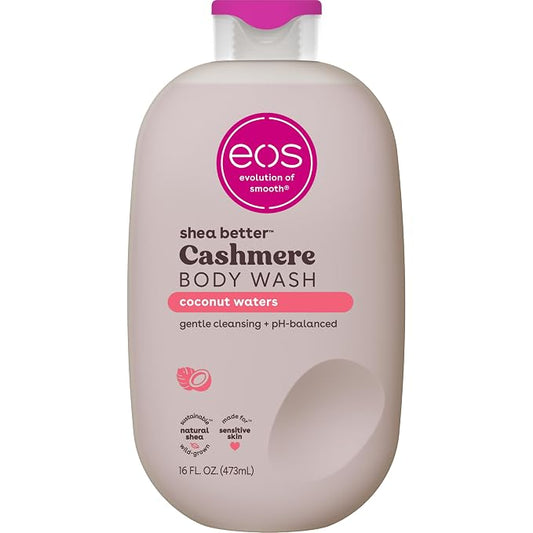 eos Cashmere Body Wash – Coconut Waters, Moisturizing Body Wash, Creamy Gel Formula, with Shea Butter, Glycerin, Vitamin E, pH Balanced, Sensitive Skin, Vegan, 16 fl oz