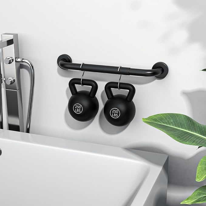 16 Inch Black Shower Grab Bar w/Anti Slip Rubber Grip, ZUEXT Stainless Steel Bath Grab Bar, Bathroom Balance Bar, Wall Mount Safety Handrail Support, Handicap Injury Elderly Senior Assist Handle