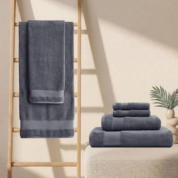 BIOWEAVES 100% Organic Cotton Bath Sheet Set of 2 | Soft Oversized Bath Towels | 700 GSM Premium Bath Towel Sheet Set GOTS Certified - Charcoal