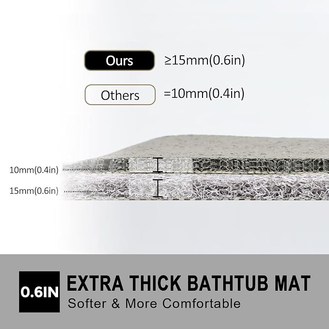 Nonslip Bathtub Mat, Anti Slip Bath Mat 0.6" Extra Thick, Quick Dry Bath Tub Anti Slip Shower Mat, Loofah Non-Slip Bath Mat for Tub Bathroom Pool Kitchen Entryway Home Hotel(Light Gray 16x24)