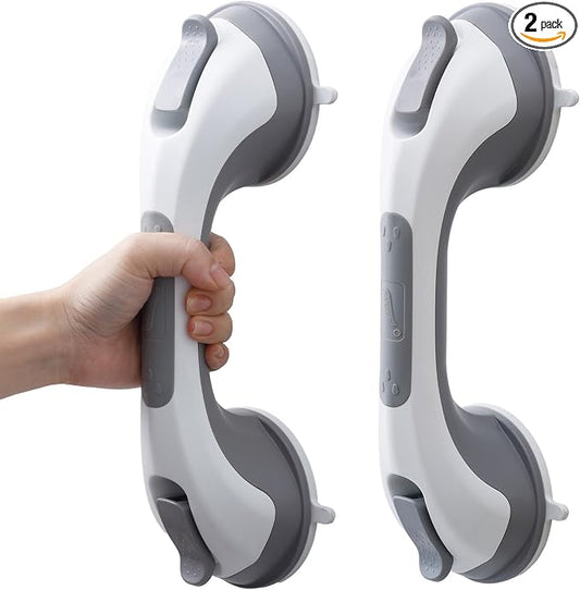 TAILI Suction Shower Grab Bar 2 Pack, Grab Bars for Bathtubs Showers for Seniors Elderly Handicap, Bathroom Safety Shower Handles Support Grip, Heavy Duty Suction Cup, No Drilling Removable, Grey,G9