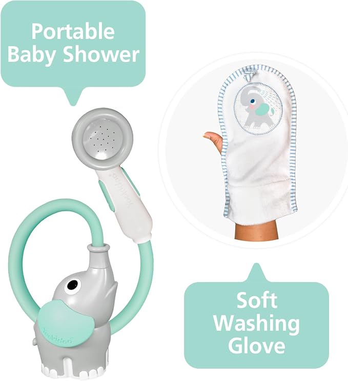 Yookidoo Elephant Baby Bath Toy Rinser with Washing Glove – Fun Battery-Operated Water Play & Trunk Spout Sprayer, Gentle Sink or Tub Bathing Essential for Newborns (Wash & Glove Turquiose)