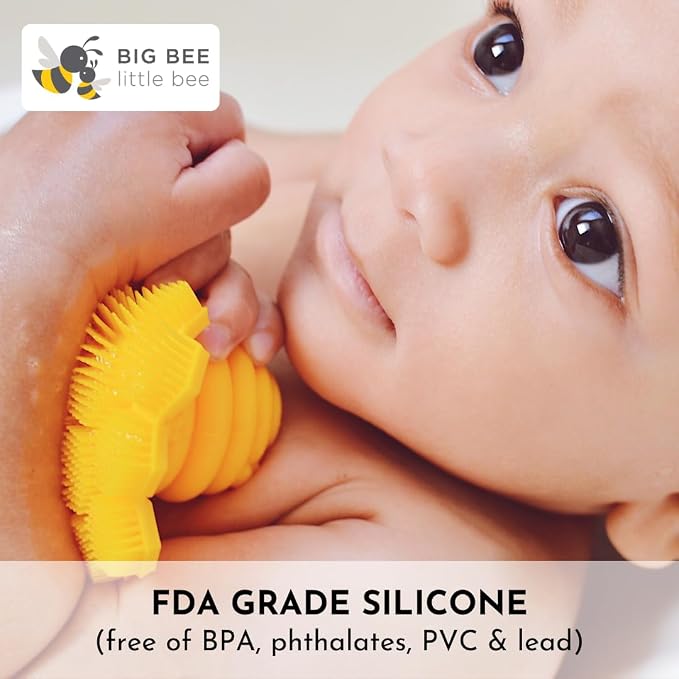 Big Bee, Little Bee - Kids Original ScrubBEE, 100% Silicone Childrens Bath Scrubber, Promotes Effective Independent Hand & Body Washing, As Seen on Shark Tank (Marigold)