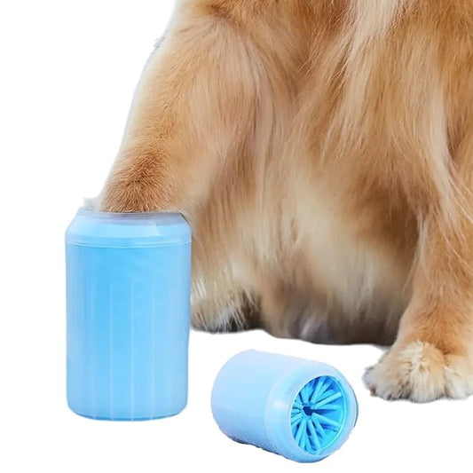 Dog Paw Cleaner for Dogs Large/Petite Paw Washer Easy to Use & Clean Portable Dog Paw Cleaner Cup Dog Foot Washer with Silicone Washers (M, Blue)
