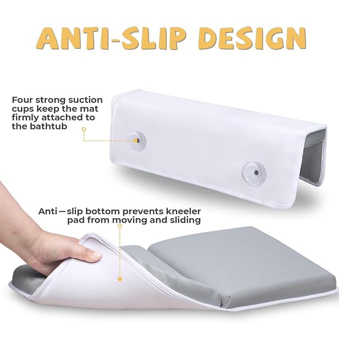 Bath Kneeler and Elbow Rest Pad Set, Quick Dry Baby Bath Kneeling Pad Thick Soft Non-Slip Baby Bathtub Mat for Baby Bathing, Baby Accessories Organizer, Gifts for Parents, Grey
