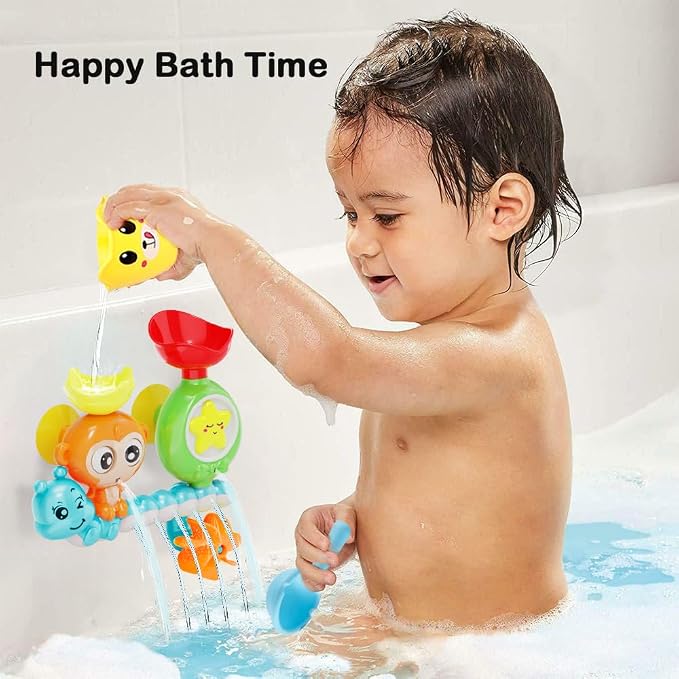 G-WACK Bath Toys for Toddlers Age 1 2 3 Year Old Girl Boy, Preschool New Born Baby Bathtub Water Toys, Durable Interactive Multicolored Infant Toy, Lovely Monkey Caterpillar,Strong Suction Cups Blue