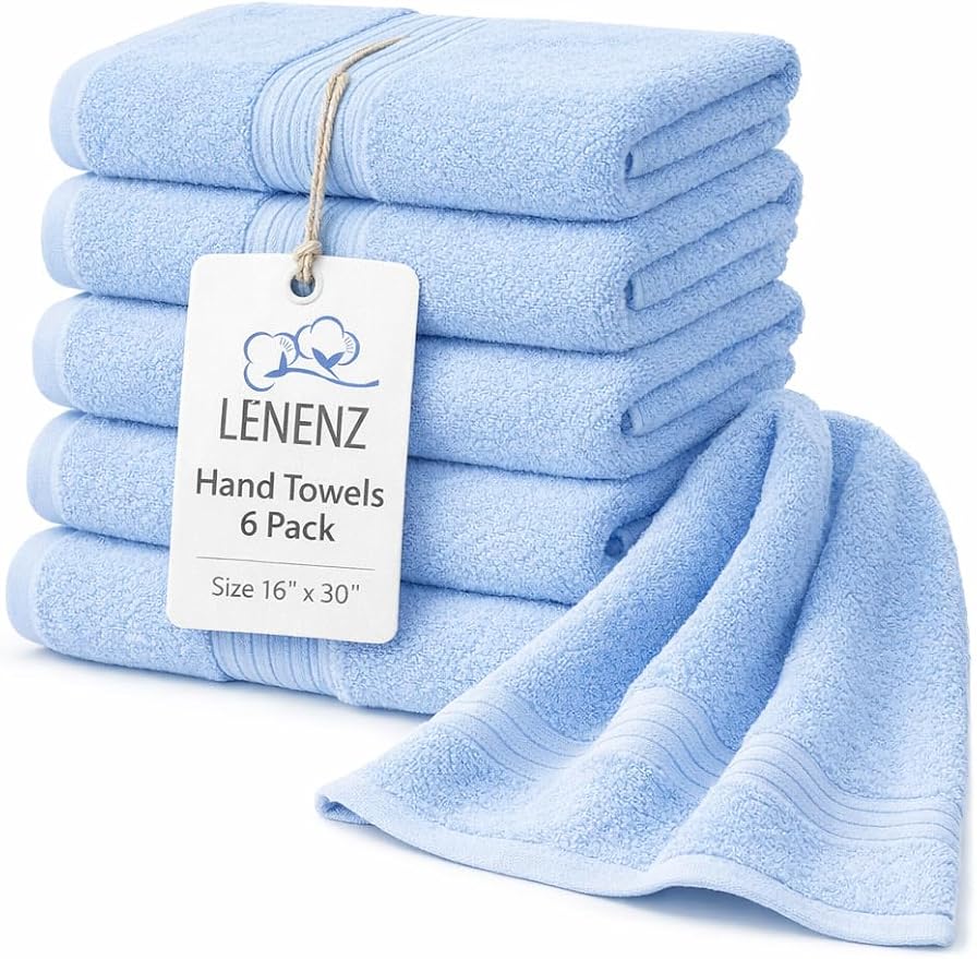 Premium Hand Towels - 6 Pack Absorbent Cotton Hand Towels for Bathroom, Kitchen, Gym, Spa - Soft, Quick-Dry, and Durable Hand Towels Set 16x30'' (Electric Blue)