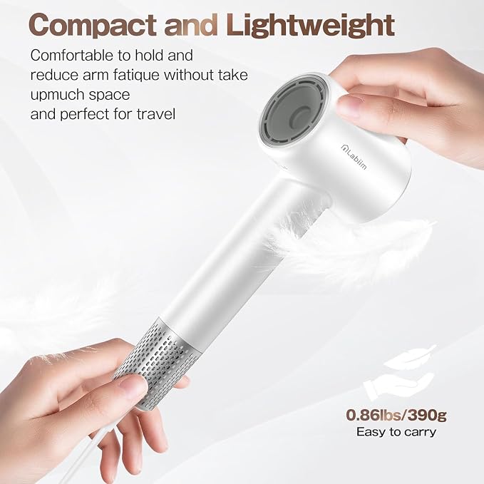 Labiim Hair Dryer, High-Speed 110,000 RPM Brushless Motor Blow Dryer,200 Million Ionic Fast Drying, Lightweight Thermo-Control Quiet Compact Hairdryer with Magnetic Nozzle for Home Salon Travel, White
