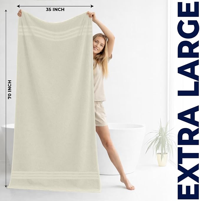 DAN RIVER 2 Pack Bath Sheets Extra Large 35x70, Large Bath Towels for Adults, XL Oversized Heavy Duty Towel Set, 600 GSM 100% Ring Spun Cotton, Soft Quick Dry, Ivory