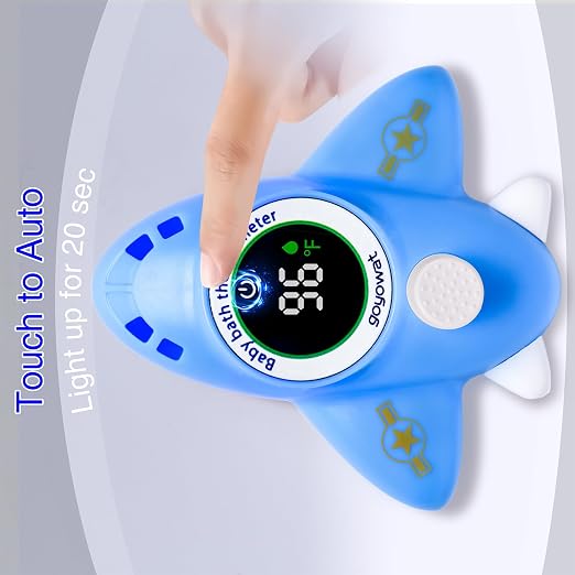 Baby Bathtub Thermometer with LED Display Screen+Blue Airplane toy-2-in-1 | Color Coded Alarm (Cold/Comfortable/hot) Bath Temperature Monitor, Adorable Floating Toys for Infants, Essential for Babies
