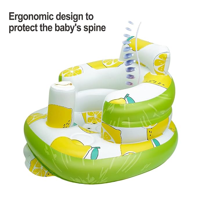 AirSwim Inflatable Baby Seat, Inflatable Baby Chair for Babies 3 Months and Up, Summer Blow Up Chair with Built in Air Pump, Infant Floor Seats for Learning to Sit, Palying, Camping, Lemon