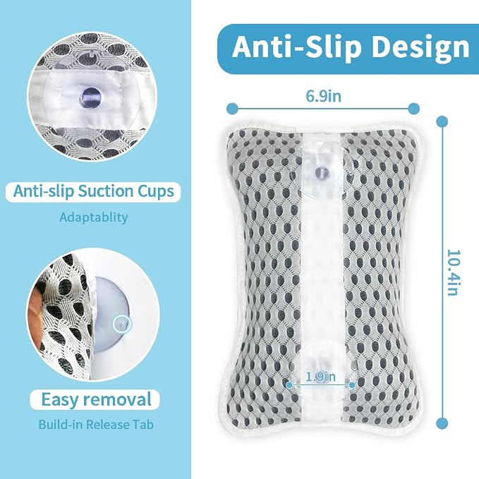 Luxury Bath Pillows for Tub, Slip Resistant Waterproof Bath Pillows for Tub Neck and Back Support with 2 Strong Suction Cups, Relaxing Spa Essentials
