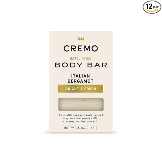 Cremo Exfoliating Body Bar for Men, Italian Bergamot Scent, Multi-Layered Fragrance That Buffs, Cleanses and Hydrates Skin, 5oz (Pack of 12)