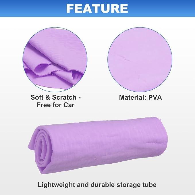 HARFINGTON Car Premium Shammy Cloth 16.9" x 12.6" PVA Chamois Wash Drying Towel Ultra Absorbent No Scratches in Bags for Cars Motorcycles Mirrors Glass Countertops Phone Laptop, Purple
