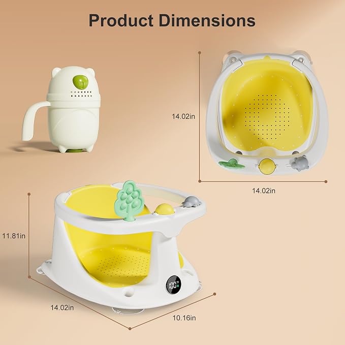 Baby Bath Seat | Bath Seats for Babies Sitting Up with Rinse Cup,Bath Seats for Babies 6 Months & Up,Non-Slip, Infant Bath Essentials,Yellow