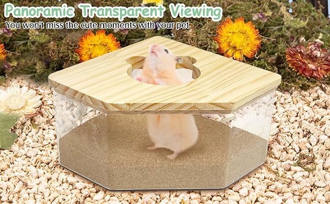 kathson Hamster Sand Bath Box Transparent Acrylic Small Animals Shower Bathtub Syrian Hamster Digging Sand Container Cage Accessories for Lemmings Gerbil Mice (Small Pentagon)