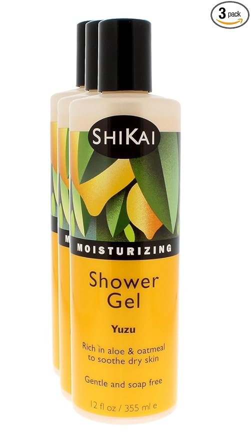 ShiKai Daily Moisturizing Shower Gel (Yuzu, 12oz, Pack of 3) | Gentle Formula | Aloe Vera & Oatmeal for Soft, Healthy Skin | Dry Skin Relief