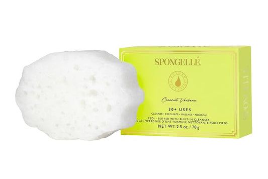 Spongellé Coconut Verbena Pedi Buffer Bath Sponge | Exfoliating Foot & Heel Scrub | Cleanse, Exfoliate, and Nourish in One Easy Step | Cruelty-Free, Vegan, Dermatologist-Tested, Made in USA | 30+ uses