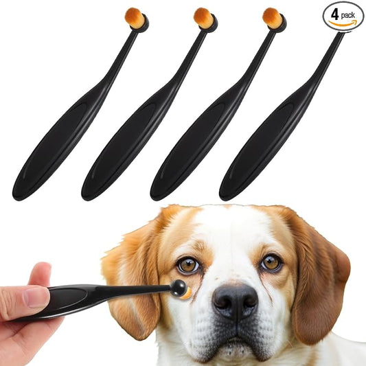 Yuanchu Dog Cat Eye Powder Brush, 4 Pack Dog Tear Stain Remover Brush Washable Fiber Pet Tear Stain Remover Brush for Safely And Evenly Apply Tear Stain Powder Ergonomic Handle Long Tapered Bristles