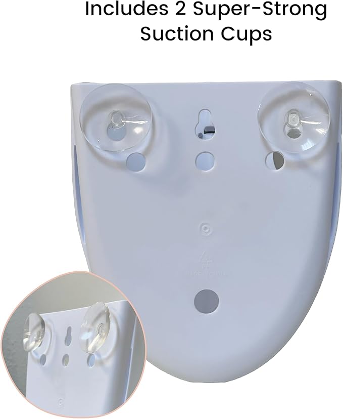 Lulyboo Baby Bath Toy Holder with No-Slip Suction Cups, BPA-Free Drainage Bin, Easy Clean Wall Organizer, White & Grey, Keeps Bathroom Clutter-Free & Safe for Kids