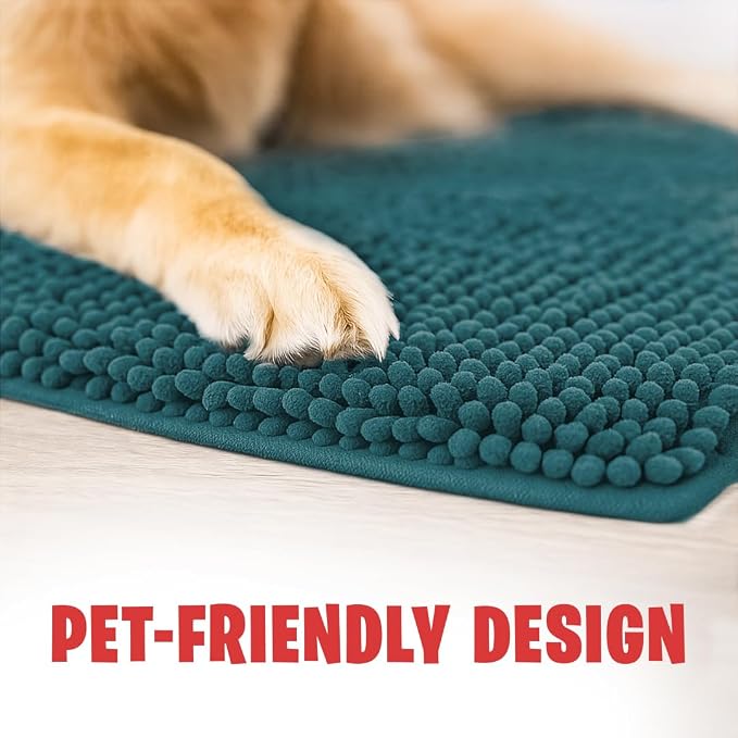 MUDGUARD MAT® Dog Door Mat for Muddy Paws, Super Absorbent Microfiber, Non-Slip Indoor Mat, Quick-Dry Chenille Rug for Pets & Entryway, Machine Washable, Atlantic Blue 36" x 60"