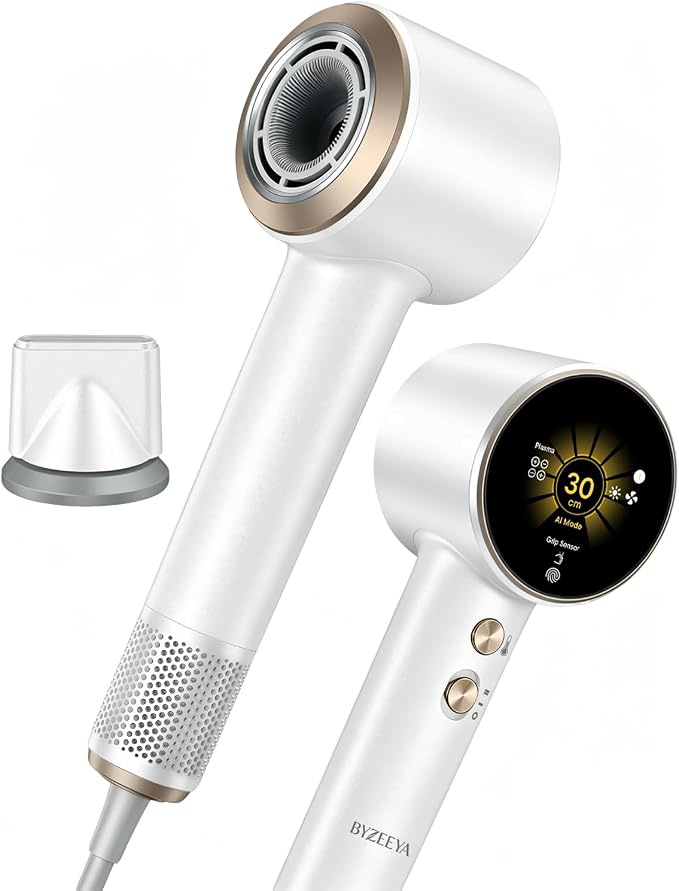 Fast Drying Ionic Hair Dryer Portable Blow Dryer for Travel, Moon White | 1 Billion Plasma, 7 Intelligent Modes, TOF Infrared Temp Control, 160,000 RPM High Speed, Lightweight Hairdryer for Women Men