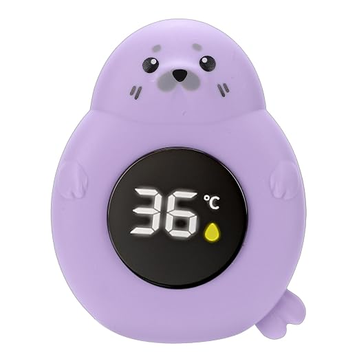 GOWENIC Baby Bath Thermometer Cartoon Seal LED Digital Water Temperature Thermometer for Infant Toddler Bathtub Swimming Pool (Purple)