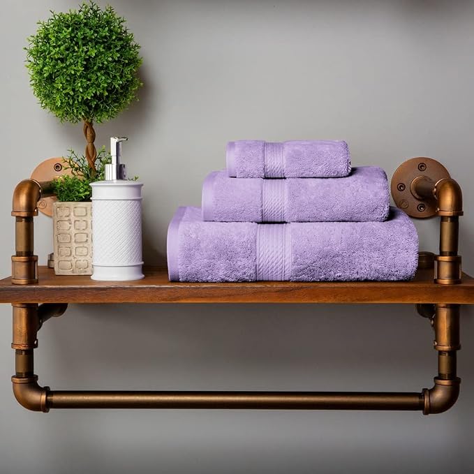 SUPERIOR Egyptian Cotton Ultra Plush & Absorbent, 3 Piece Set, Purple | Quick Dry, Soft Luxury Towel Set, Bath Essentials, Guest Bath, Spa, 1 Bath, 1 Hand, 1 Face Towels, Madeline Towels