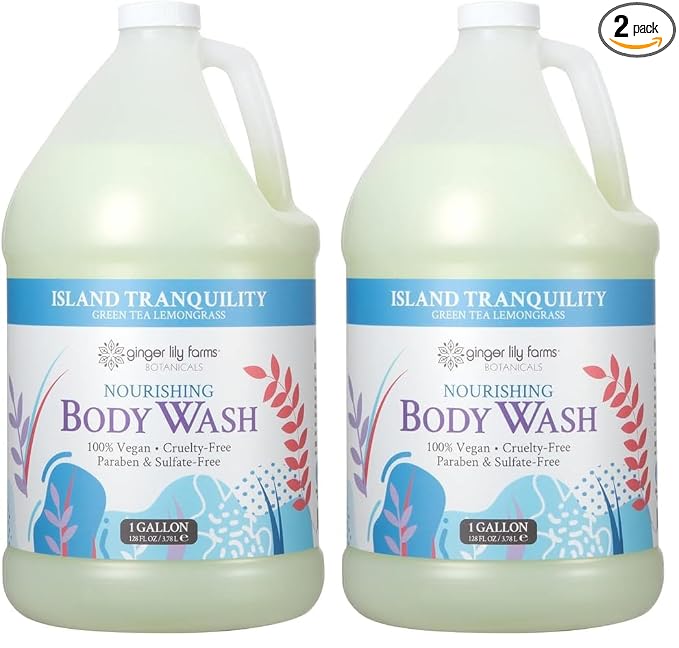 Ginger Lily Farms Botanicals Nourishing Body Wash, Island Tranquility, 100% Vegan & Cruelty-Free, Green Tea Lemongrass Scent, 1 Gallon Refill (128 fl. oz.) (Pack of 2)